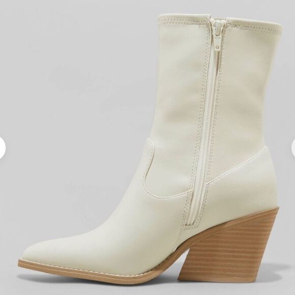 Universal Thread Women's Mid Calf Chunky Heel Boots Leather Memory Foam Size 8 - Picture 2 of 13